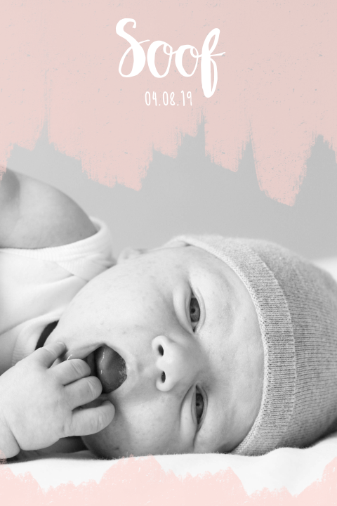 Stoer en lief geboortekaartje met newborn foto