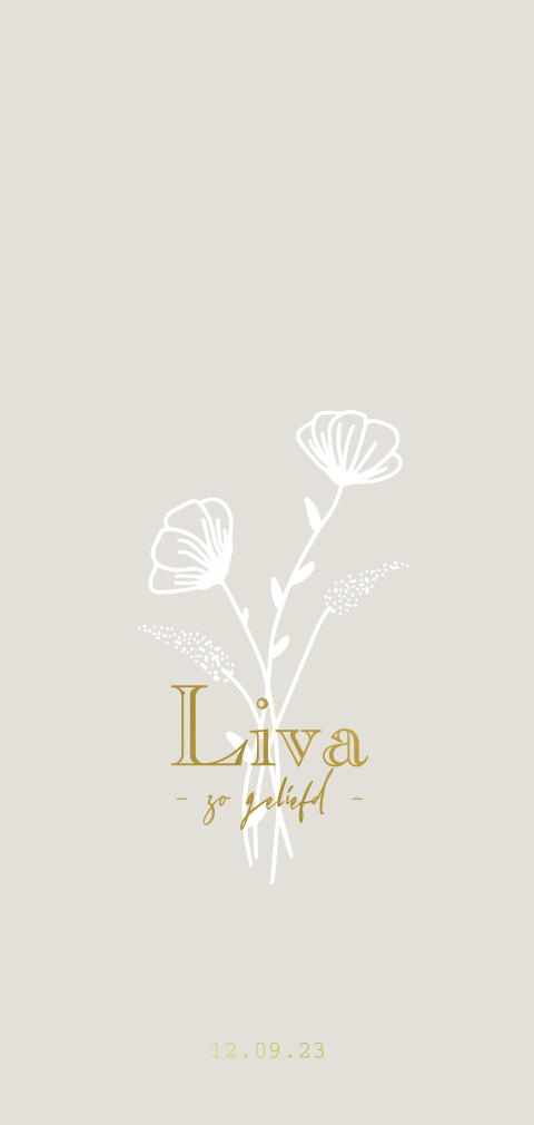 Geboortekaartje dochter beige minimalistisch bloemen folie