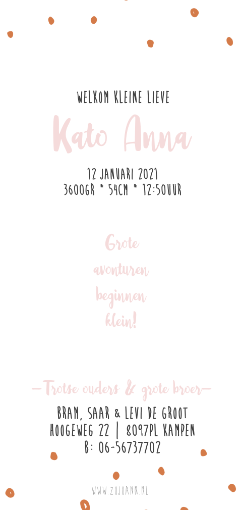 Geboortekaartje voor een meisje met koperfolie en roze