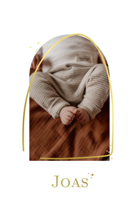 Geboortekaartje unisex met kerkraam newborn foto en goudfolie