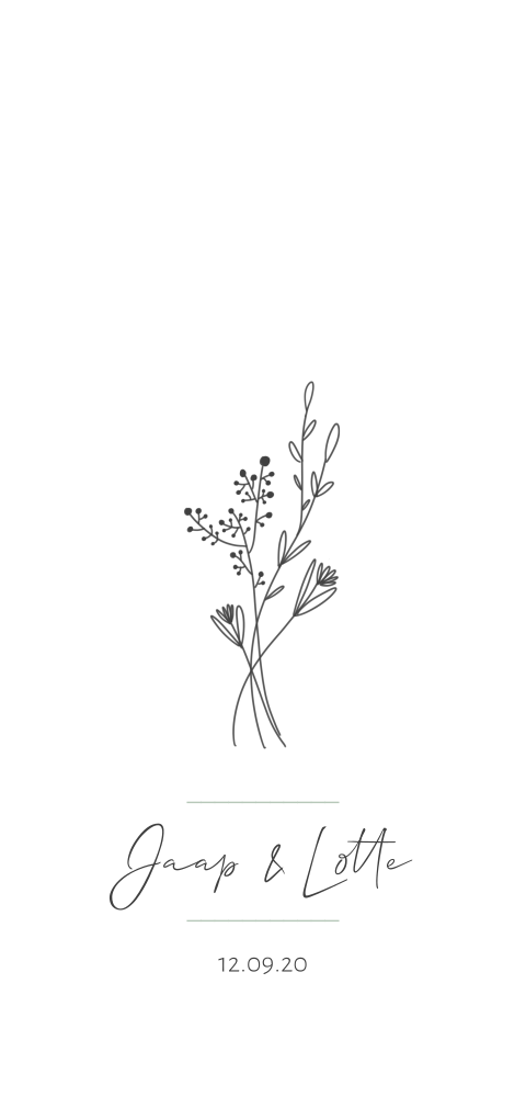 Mooie minimalistische trouwkaart met bloemen boeketje