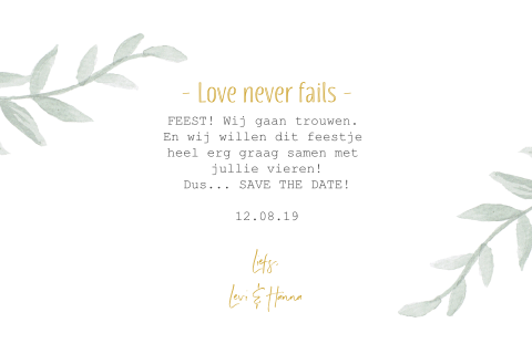 Save The Date Kaart Met Watercolor Takjes En Goudfolie
