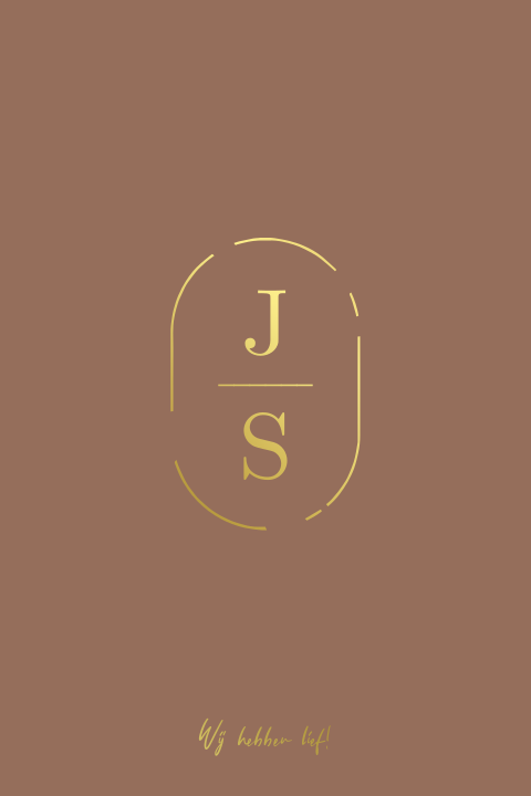 Trouwkaart minimalistisch roestkleur met ovaal initialen en goudfolie