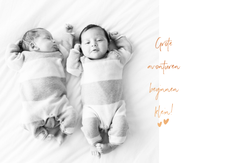 Minimalistisch geboortekaartje voor een tweeling met koperfolie